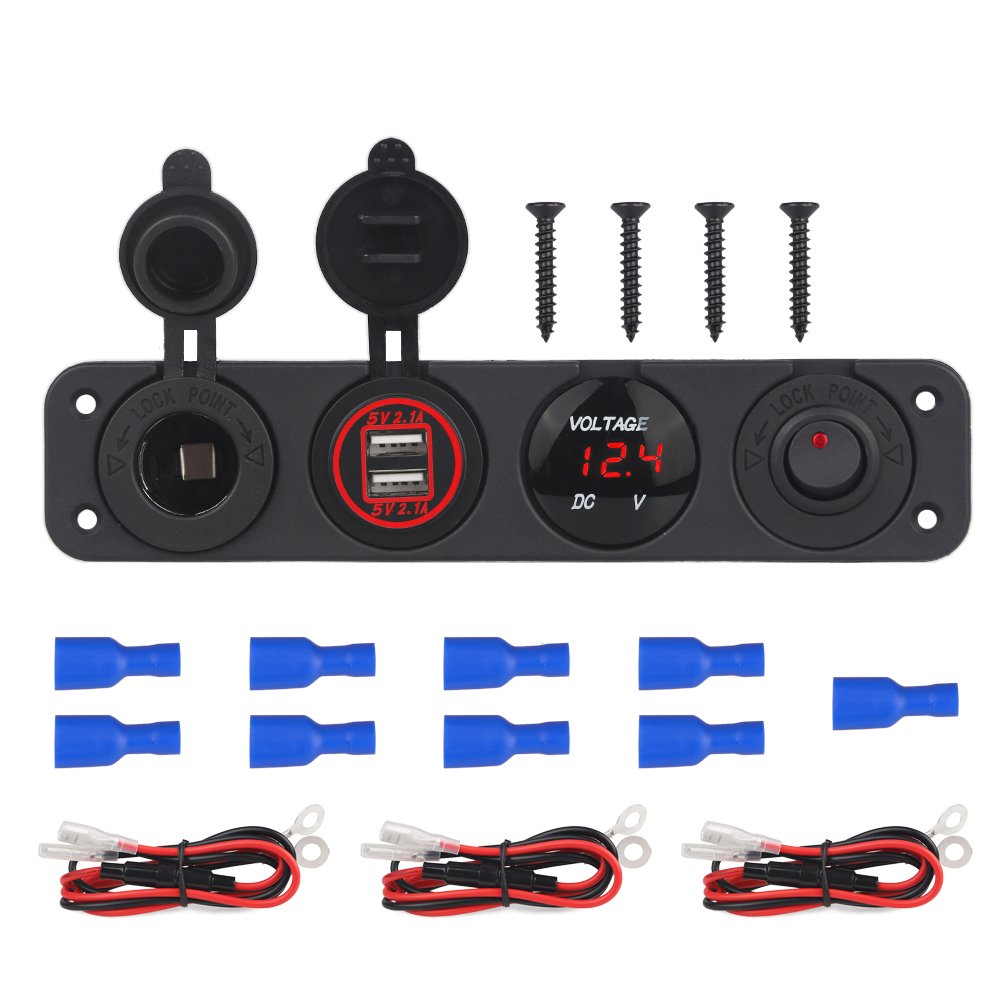 WATERWICH 2 3 4 Hole Marine Illuminated Toggle Rocker Switch Panel Waterproof Ignition Rocker Switch 12V-24V Volt Meter for RV Car Boat Trailer Vehicles Truck Yacht SUV (Two Hole Green)