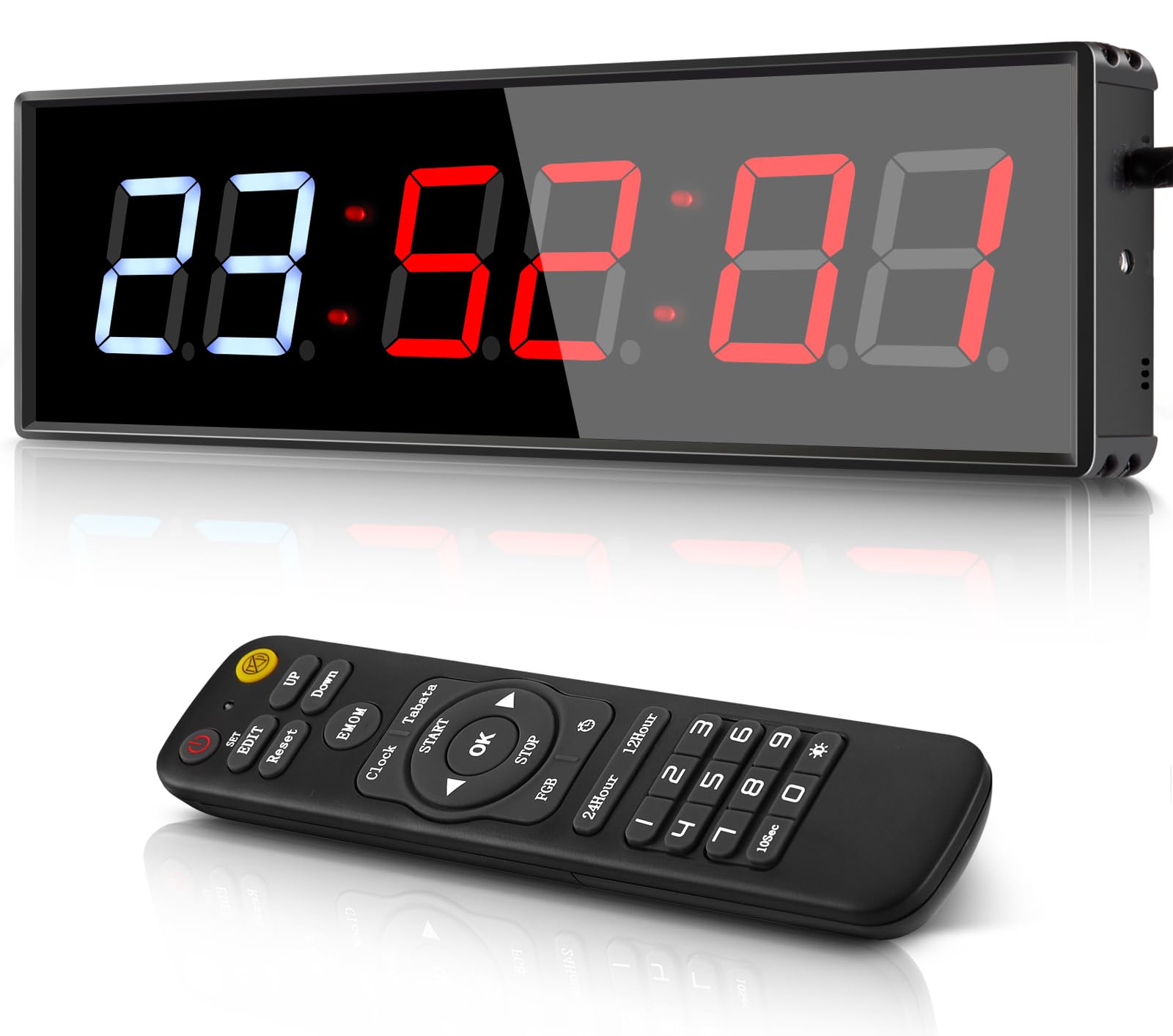 PELLOR Gym Timer, Gym Clock, LED Countdown Countdown Digital Wall Clock, Interval Timer With Stopwatch, Adjustable Brightness, Training Timer With Remote Control For Home Garage Outdoor