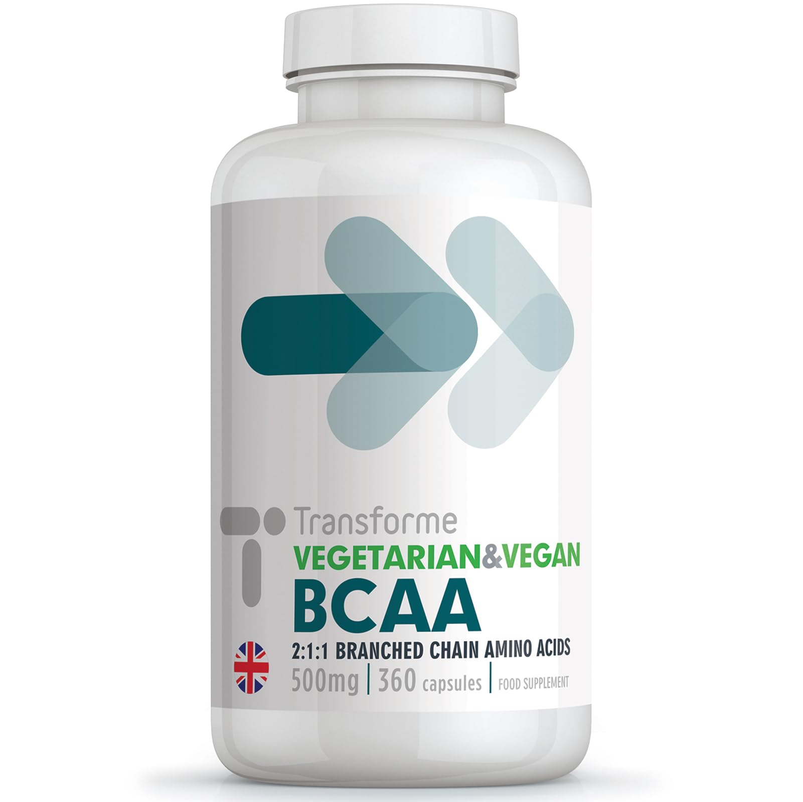 Transforme BCAA 2500mg, the 3 Essential Amino Acids Powder in 500mg Capsules, 360 Pack, 2:1:1 Ratio Leucine, Isoleucine and Valine for Men and Women, High Strength Pre or Post Workout Support, UK Made