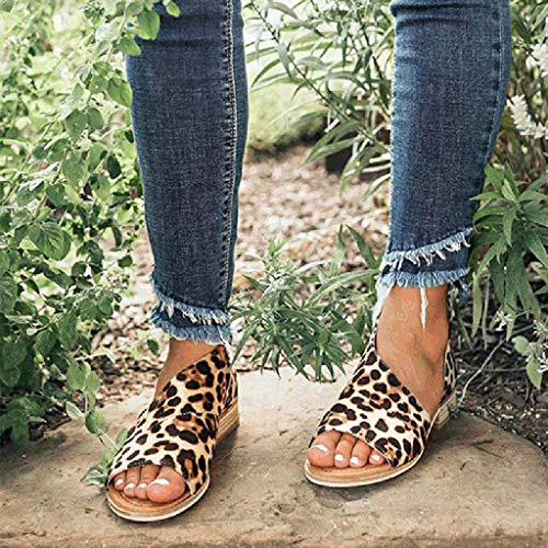 BEAUTYVAN Women's Boots,Retro Peep Toe Cut Out Leopard Low Heels Sandals Casual Walking Brown Shoes