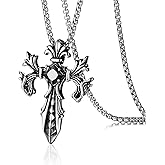 MarveBard Gothic Cross Necklace for Men Vintage Black Red Crystal Pendant Necklace Punk Stainless Steel Cross Dragon Head Necklace Hip Hop Rock Dragon Sword Necklace Halloween Christmas Jewelry