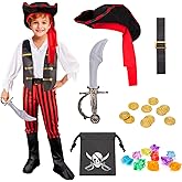 LOYO Pirate Costume for Kids, Halloween Costumes for Boys with Hat Sword Coins, Toddler Pirate Outfit 3-10 Year Old