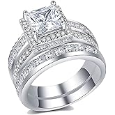 CEJUG 3Ct Princess Wedding Rings for Women Engagement Ring Set Bands 18k White Gold Plated Halo Cz Size 6-10