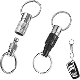 LLOUSSAK Quick Release Keychain for Men, Detachable Keychains Quick Release, Pull Apart Keyring with 2 Split Rings, Metal Safety Keychain for Car Purse Bag Accessories (Black Silver, 2Pack)