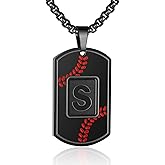 A-Z Dog Tag Necklace for Men - Baseball Charm Pendant, Stainless Steel Chain 22+2 Inches, Personalized Sports Athletes Jewelry Gift