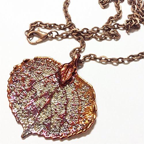 Real Colorado Aspen Leaf Pendant, Iridescent Copper Dipped, rustic copper chain