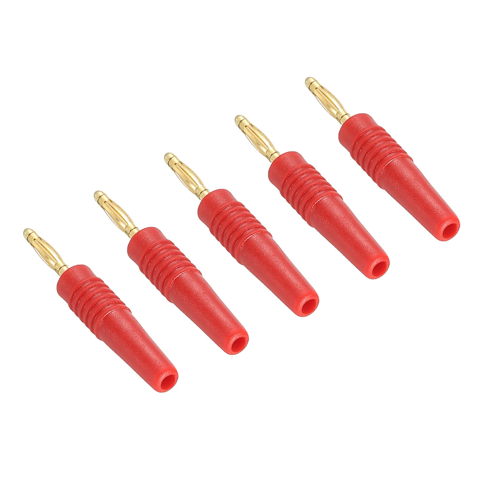 PATIKIL 5 Pack Banana Plugs Connector Solder Type Speaker Banana Plugs 2mm Gold-Plated Copper Red for Speaker Wires, Sound Systems, Video Receivers, Home Theater