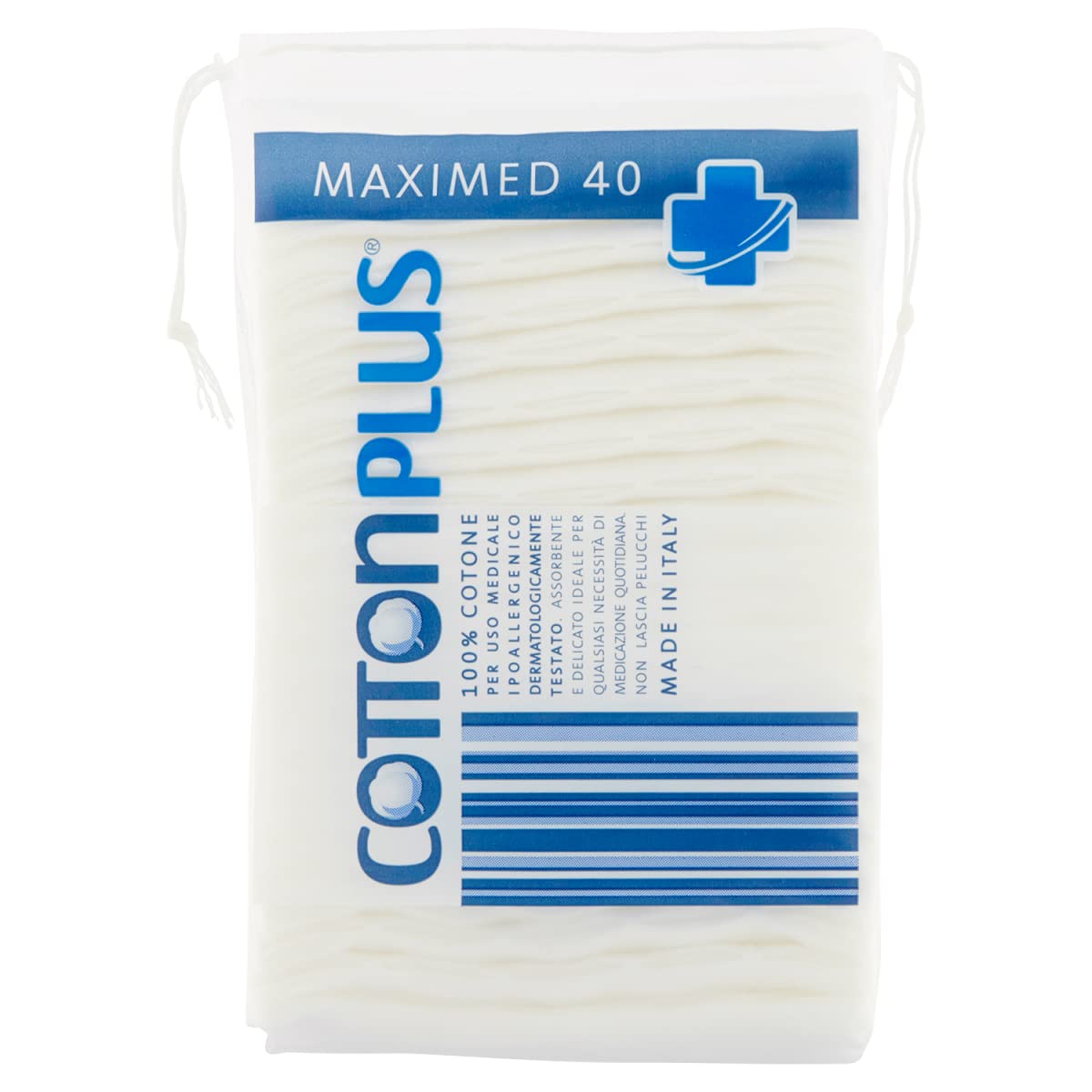 Cotton Plus MAXIMED 40 pcs. - MEDICAL LINE | MAXI PRECUT SQUARES, 100% PURE COTTON FOR MEDICAL USE | Hypoallergenic, absorbent and durable.