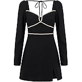 Women's Long Sleeve Square Neck Cut Out Bodycon Sexy Mini Dress Party Club Elegant Dresses