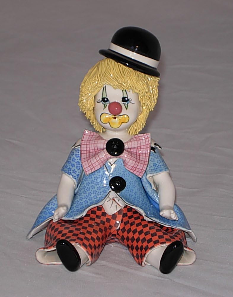 Zampiva Authentic Italian Vinatge Shelf Clown in Blue and Red with Black Hat Collectible Figurine