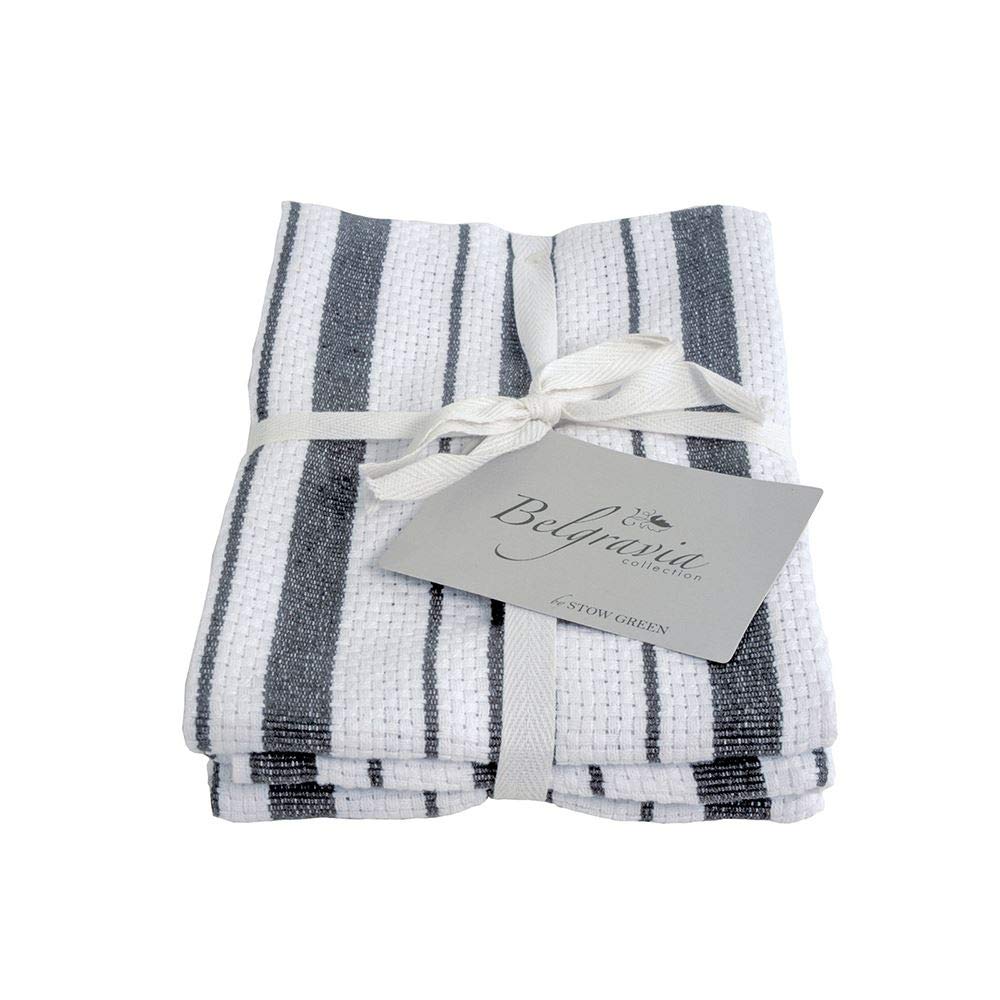 Belgravia Basket Weave Tea Towels - Grey Set Of 2