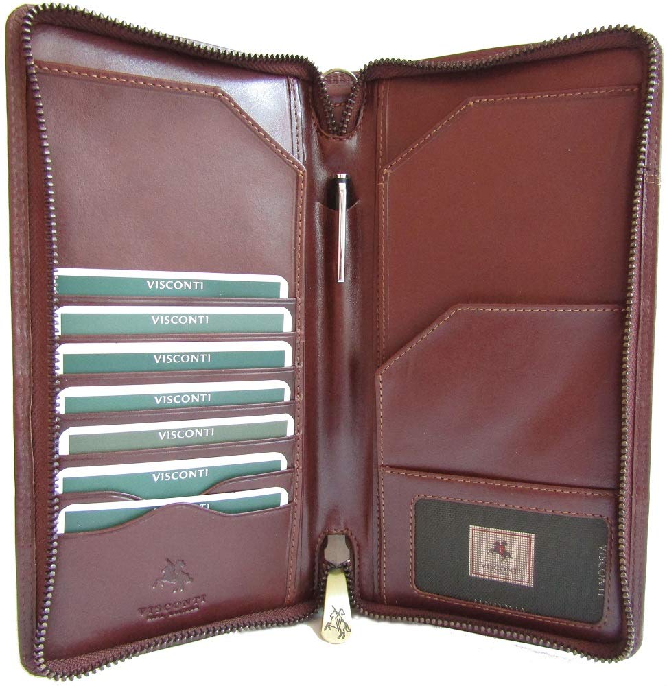 New Unisex Visconti Italian Style Leather Passport Travel Wallet Black or Brown Style MZ101 Monza Wing (Italian Brown)