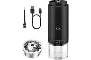CEVING Portable Battery Powered Coffee Grinder with Fast Grinding Stainless Steel Burr & 38 Adjustable Settings, Rechargeable Coffee Mill with LED Display, Perfect for Travel, Camping, Office, Espresso, etc