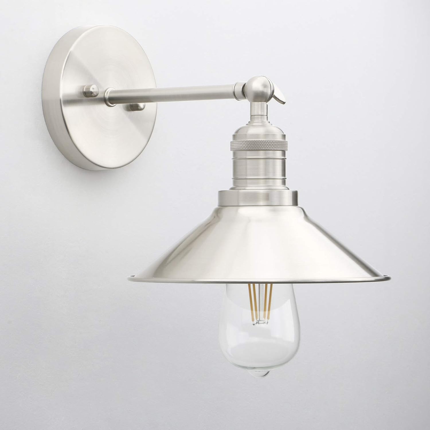 Phansthy Vintage Industrial Metal Wall Lights Shade Indoor Retro Wall Sconce Lighting Wall Lamp Fixture for Vanity Living Room Bedroom Bathroom (Brushed) - Image 3
