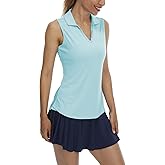 LastFor1 Women's Sleeveless Polo Golf Shirts Quick Dry 50+ UV Protection V-Neck with Collar Lightweight Tennis Tank Tops