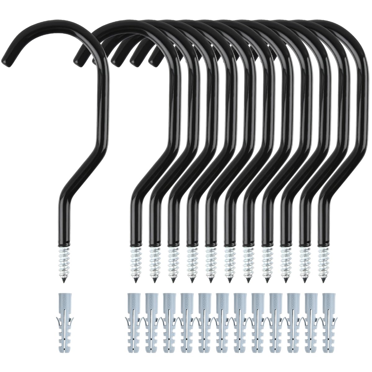 CENBEN 12 Packs Garage Wall Hooks, Screw-in Heavy Duty Garage Storage Hooks Bike Shed Hook Ladder Hook with Plastic Coated Wall/Ceiling Mounted for Garden Tools, Cleaning Utensils, Bicycles Hanging