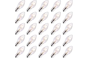 Abeja 25 Pack C7 Christmas Replacement Clear Bulbs C7/E12 Incandescent Light Bulbs for Christmas Tree Lights Set Indoor/Outdoor Party Decor, 5w