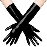 KLVEU Short Latex Gloves Black Costume Gloves for Cosplay Party