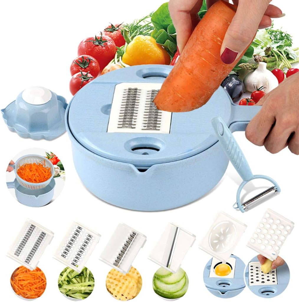 All in 1 Multifunction Slicer, with Guard and Egg White Separator, Drain Basket, Multi-Purpose Kitchen Gadgets Shredder