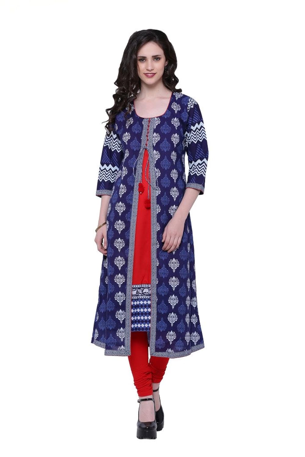 divena women's cotton long kurti (blue)
