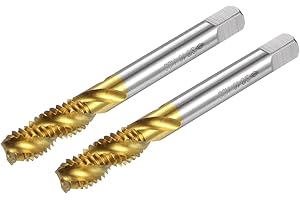 uxcell 2pcs Spiral Flute Thread Taps, 3/8-16 UNC H2 Screw Threading Tap, Titanium Coated 6542 High Speed Steel Machine Tappin