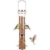 MIXXIDEA Metal Wild Bird Feeder, Squirrel Proof, Hanging 6 Port Tube Finch Feeder for Attracting Birds in Lawn, Garden, Balcony - Antique Copper