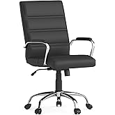 Flash Furniture Whitney Mid-Back Swivel LeatherSoft Desk Chair with Padded Seat and Armrests, Adjustable Height Padded Office Chair, Black