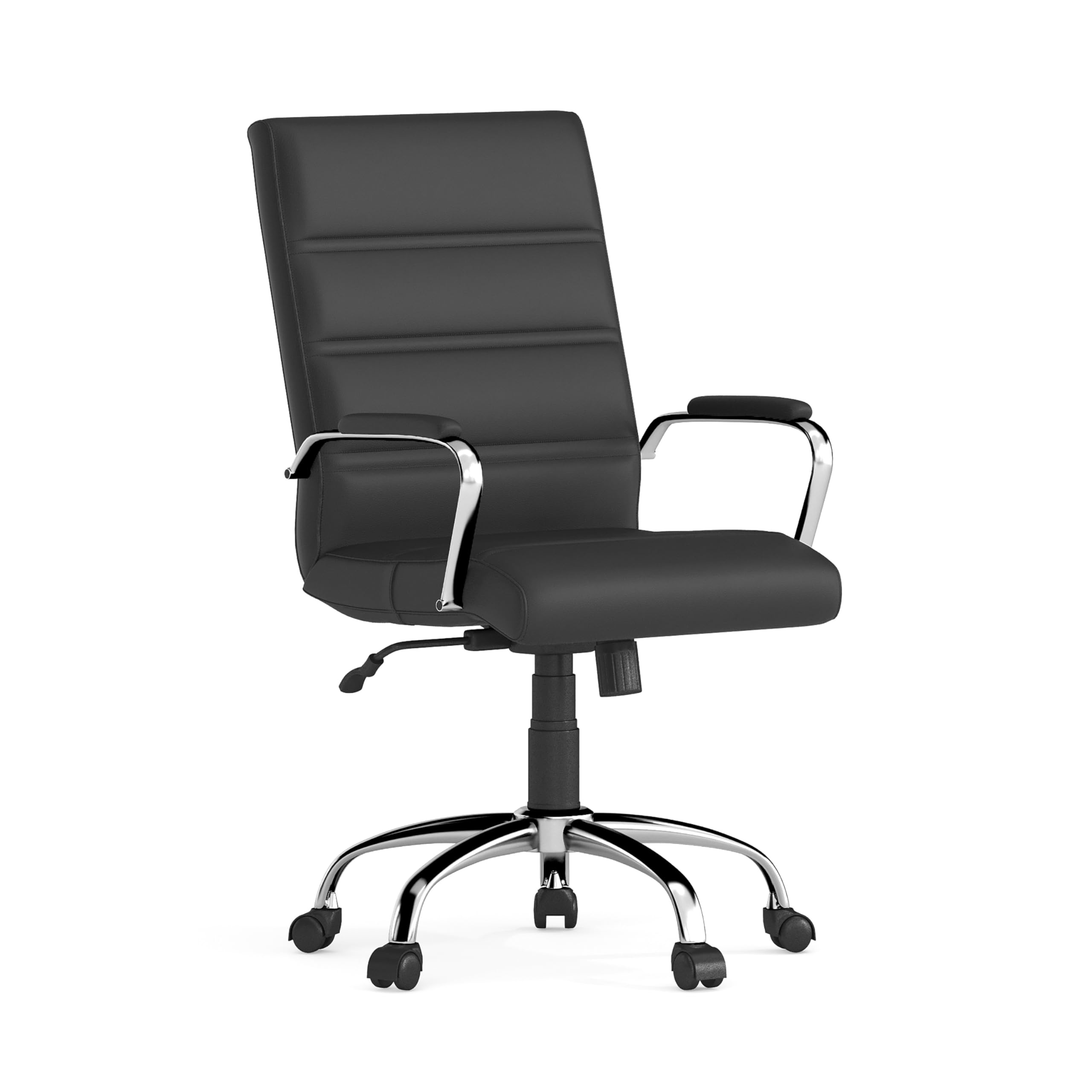 Photo 1 of */* missing parts***  use****Flash Furniture Whitney Mid-Back Swivel LeatherSoft Desk Chair with Padded Seat and Armrests, Adjustable Height Padded Office Chair, Black