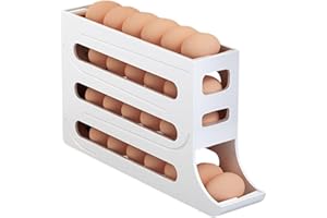 4 Tiers Egg Holder for Fridge - Auto Rolling Organizer Space-Saving Dispenser Large Capacity 30 Eggs Container Refrigerator 1