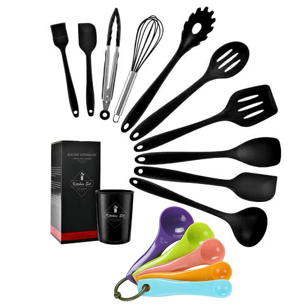 SIPLIV 16PCS Silicone Utensils Set Heat Resistant Cookware Utensils Kit Easy to Clean Kitchenware Kitchen Tools for Non-Stick Cookware - Black