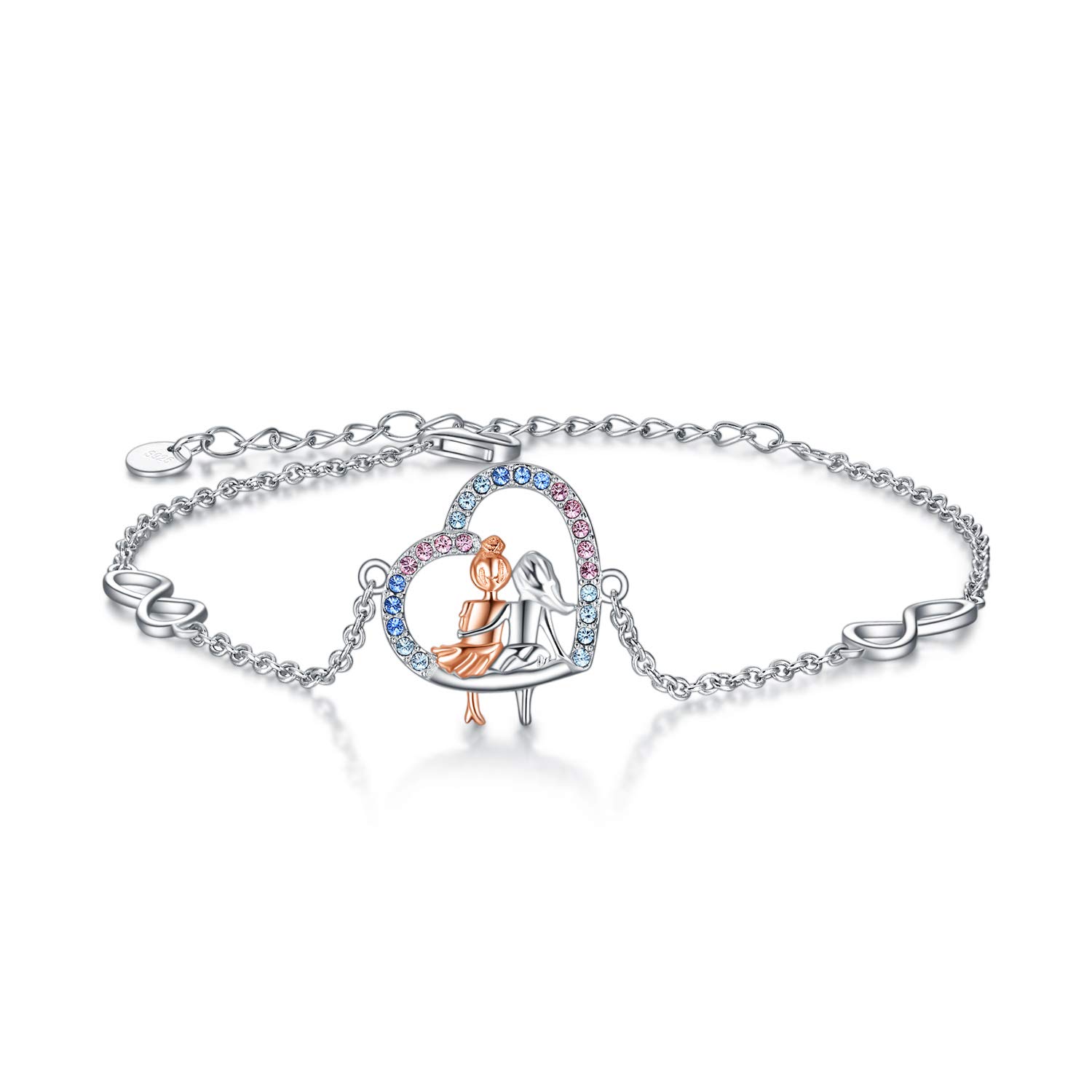 VONALA 925 Sterling Silver Heart Bracelet for Women Girls, Infinity Symbol Design Friendship Jewellery Christmas Birthday Gifts for Sisters Frirnds