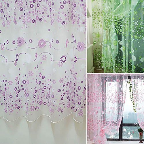 FUJINET Flower Printed Pattern Drape Voile Curtain For Rooms Doorway 78"x39" Purple
