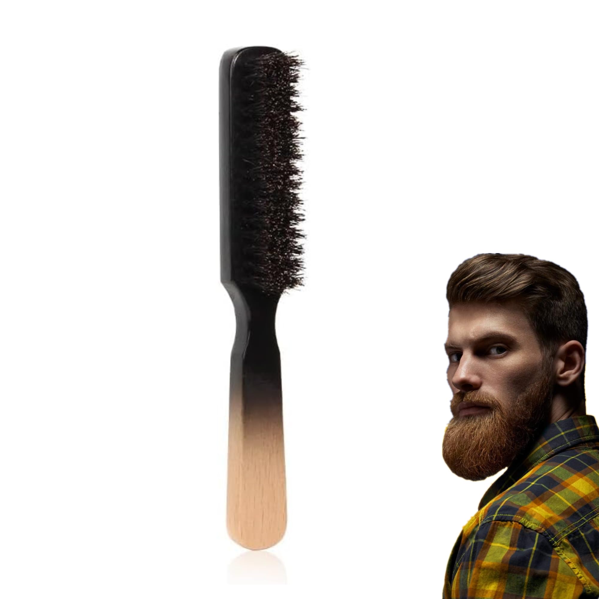 TIEGUANJIA Professional Beard Grooming Brush - Natural Hair Boar Bristles Fade Brush for Men's Facial Shave and Styling - Mustache Cleaning Tool for Beard Care