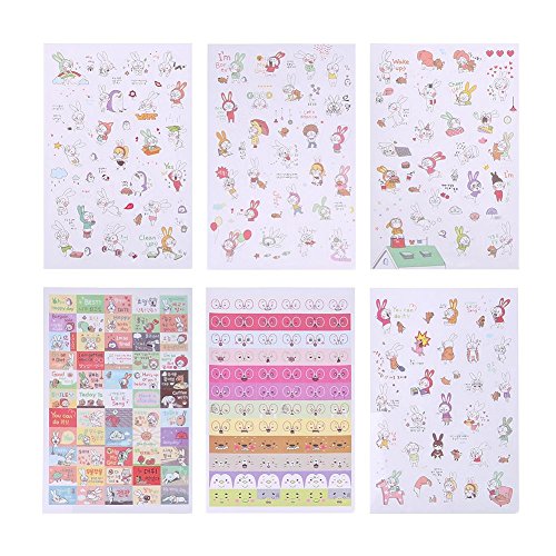 ttnight 6pcs DIY Stickers Cute Cartoon Rabbit Stickers Waterproof Stickers Album Mobile Diary Decor
