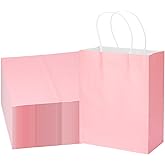MOZRRO Gift Bags, 100 Pack 10.5x8.5x4.5 Inch, Paper Bags with Handles, Medium Size, Pink Gift Bag for Birthday, Wedding, Bulk, Party, Lunch, Goodie