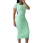 TodTan Women's Summer Casual Ribbed Dress Short Sleeve Crewneck Slim Fit T Shirt Bodycon Dresses
