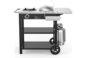BBQMall Outdoor Wok Station, Propane Outdoor Wok Burner with Prep Table, Stainless Steel Side Table, Storage, Outdoor Cooking Station for Stir Fry, Searing, BBQ