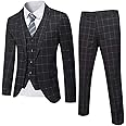 YND Men's Slim Fit 2 Button 3 Piece Suit Set, Solid Blazer Jacket Vest Pants & Tie