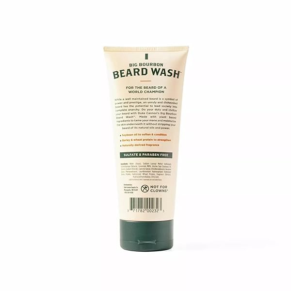 DUKE CANNON SUPPLY CO. BIG BOURBON BEARD WASH, 6 FL OZ, OAK BARREL SCENT – MADE WITH PLANT-BASED INGREDIENTS TO STRENGTHEN, REJUVENATE, SOFTEN AND CONDITION