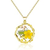 Fubotrek Birth Flower Necklaces for Women,Pressed Flower Necklaces,Personalized Handmade Boho-Style Resin Necklace Pendant,Unique Presents For Birthday, Christmas-18’’