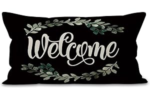 Mancheng-zi Welcome 12x20 Pillow Cover,Porch Decor,Outdoor Pillows,Outdoor Pillow Covers,Outdoor Throw Pillows, Farmhouse Porch Deco,Patio Pillows,Outdoor Pillows for Patio Furniture(Black)