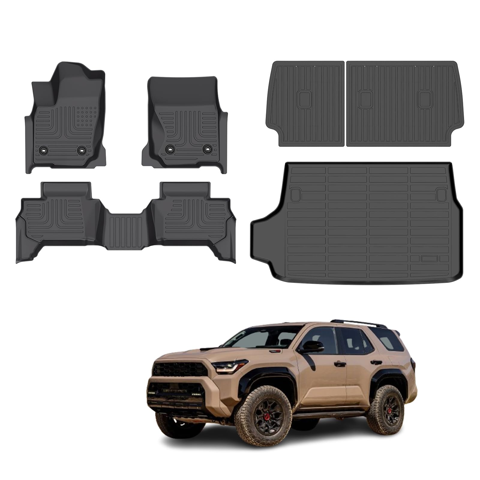 AZYT Floor Mats & Cargo Liner for 2025 2026 Toyota 4Runner (Not for Hybrid EV) with Backrest Mat, All Weather Automotive TPE Liners Set Anti-Slip Waterproof Floor Liners Accessories Black Image