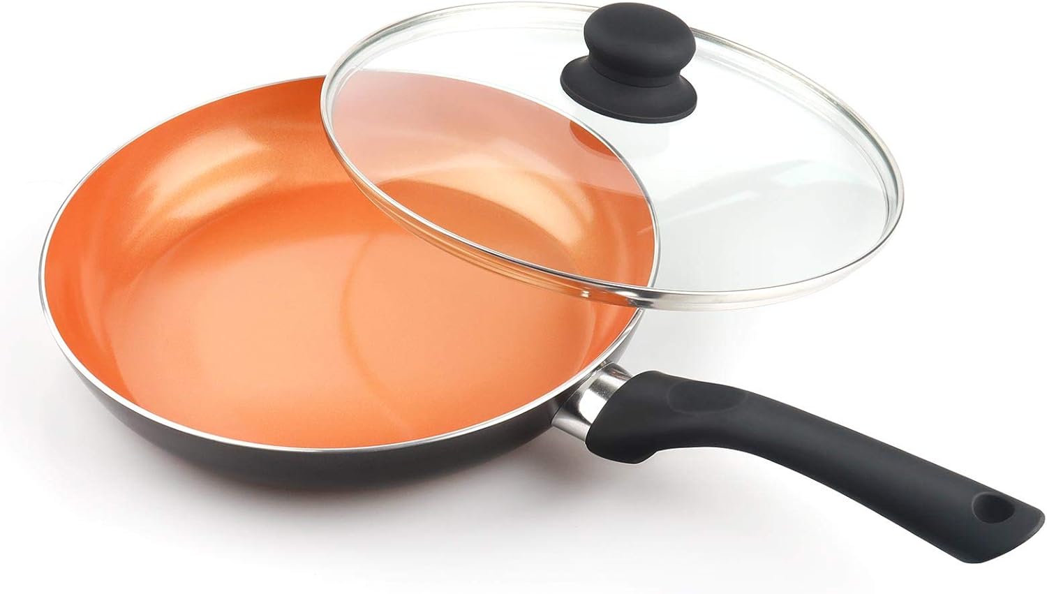 FRUITEAM 9 1/2 inch Fry Pan Non-stick Frying Pan with Lid, Aluminum Cookware with Induction Plate for Even Heating, Gas & Stovetops Safe, Black: Kitchen & Dining