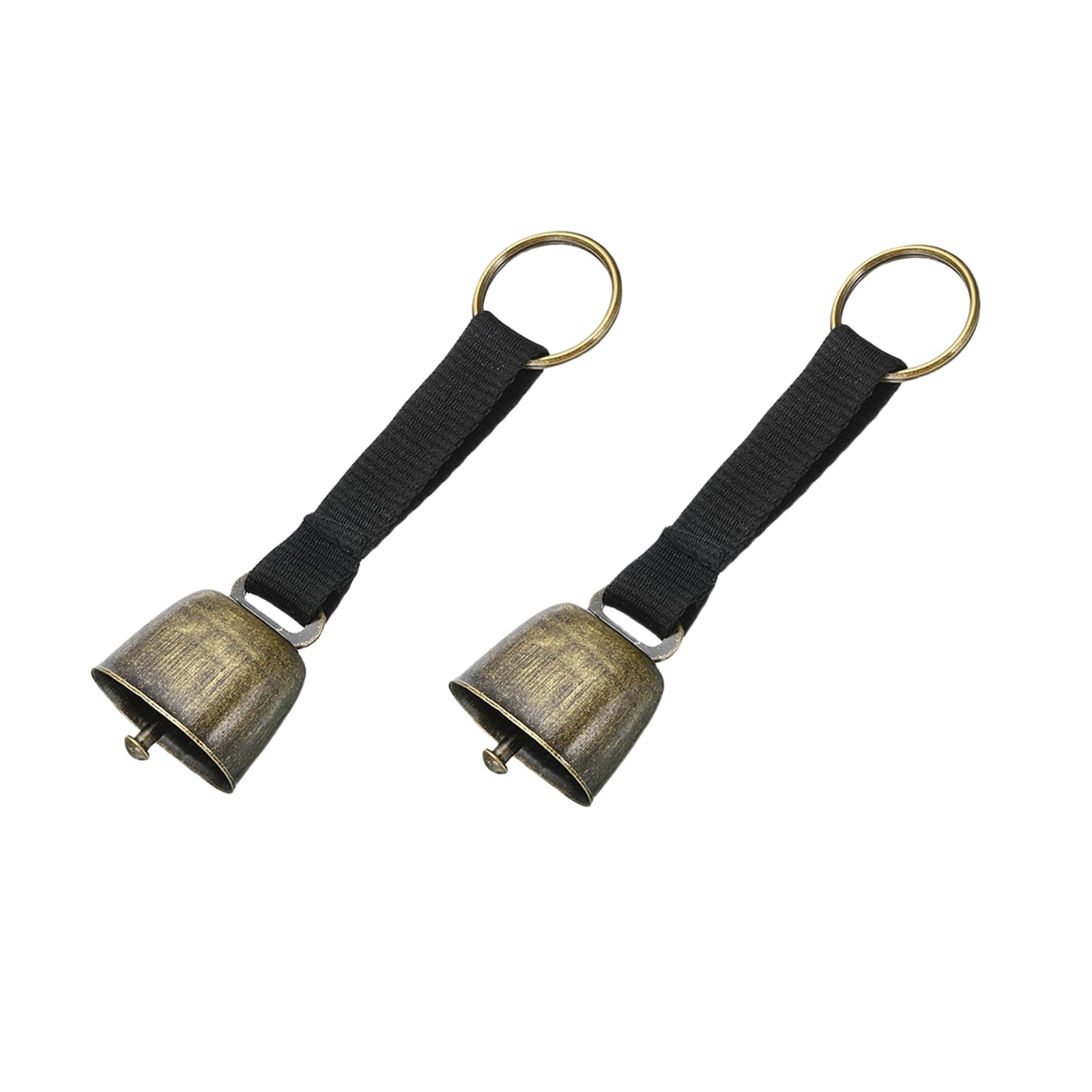 2 Pack Small Cow Bell for Dog Collar, Loud Bear Bells with Leather Button Strap, Cow Horse Sheep Grazing Copper Bells, Pet Brass Bells Tracker Noise Maker, Bronze Bell for Crafts (Black)
