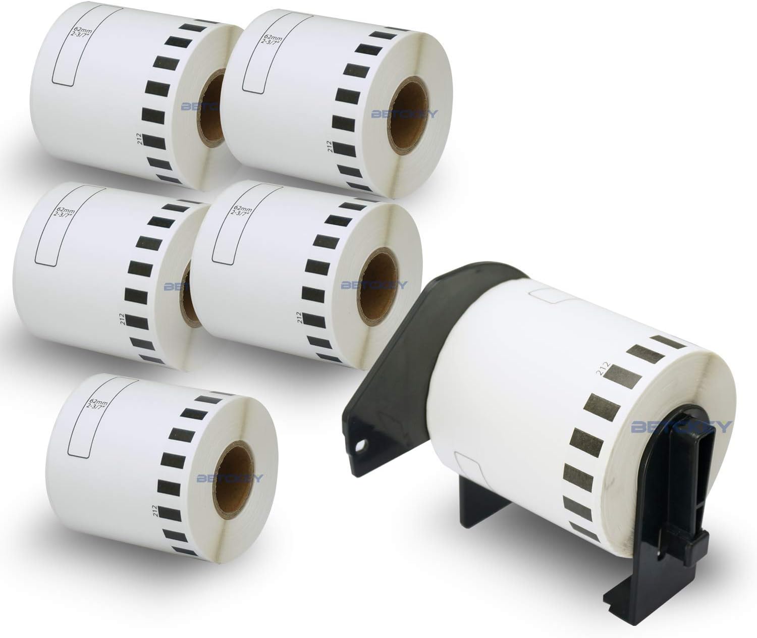 BETCKEY - Compatible DK-2212 Continuous Matte Film 2-3/7" x 50'(62mm x 15.2m) Replacement Labels, Compatible with Brother QL Label Printers [6 Rolls + One Refillable Cartridge Frame] : Office Products