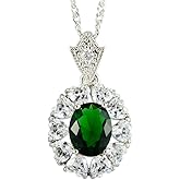 RIZILIA Oval CubicZirconia Heart CZ 18K White Gold Plated Slide Pendant Necklace Chian