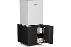 INMOZATA Mini Fridge Stand, 24x24x24'' Metal Refrigerator Cabinet with Storage, Dorm Fridge Cabinet Stand with Wheels, Large Printer Stand, Printer Table for Small Spaces, Metal File Cabinet with Door (Black)