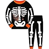 Toddler Boys Halloween Skeleton Glow-in-The-Dark Pajamas Cotton Pjs for Boy Jammies Kids Sleepwear Clothes Sets Size 2-7T
