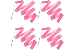 HiUnicorn 4PCS Rose Gold Dance Ribbons Party Favors for Girls Ballerina Princess Gymnastics Birthday Party Decoration, Retro Pink Kids Circus Carnival Ribbon Dancer Wands, Twirling Ribbon Streamers