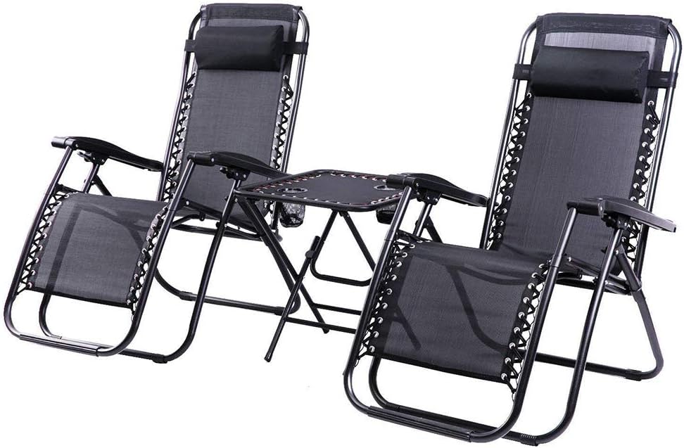 Cavose Reclining Folding Chairs with Table Zero Gravity Weatherproof Easy Storage Outdoor Patio Sun Loungers Recliner Chair Desk with Headrest Footrest for Home Camping Outdoor